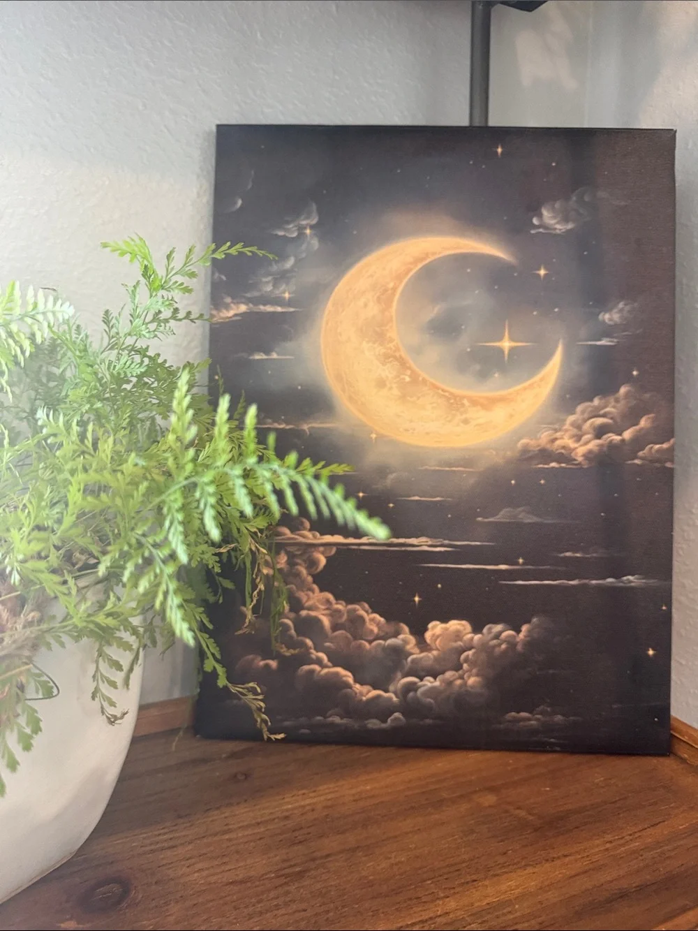 Golden Crescent Moon Canvas Wall Art - Home Wall Decor